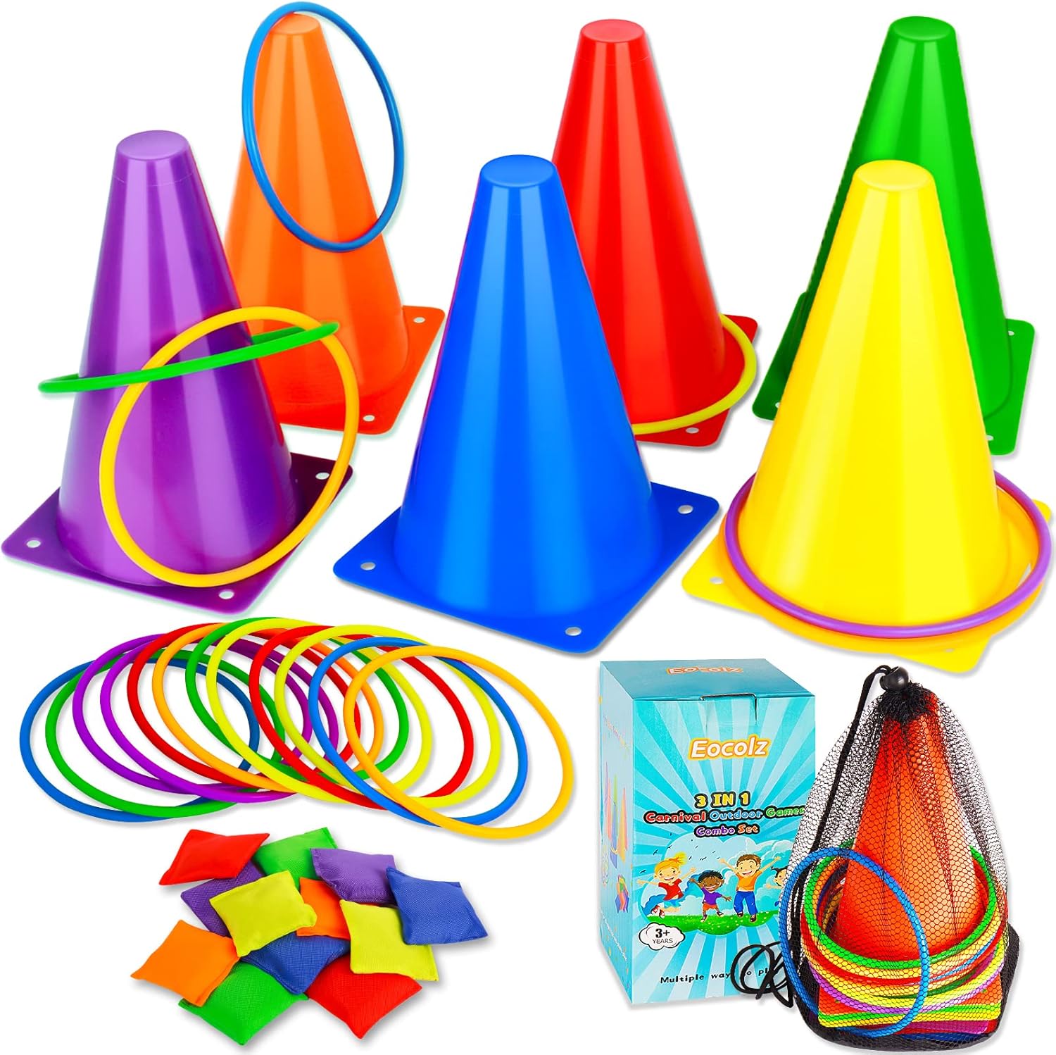 Eocolz 3 in 1 carnival games set with cones and rings