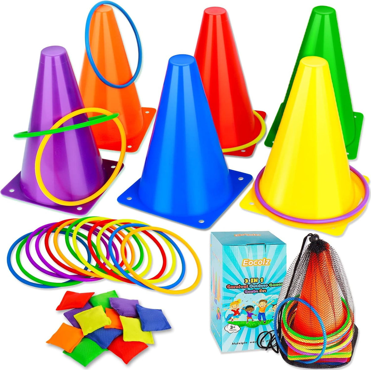 Eocolz 3 in 1 carnival games set with cones and rings