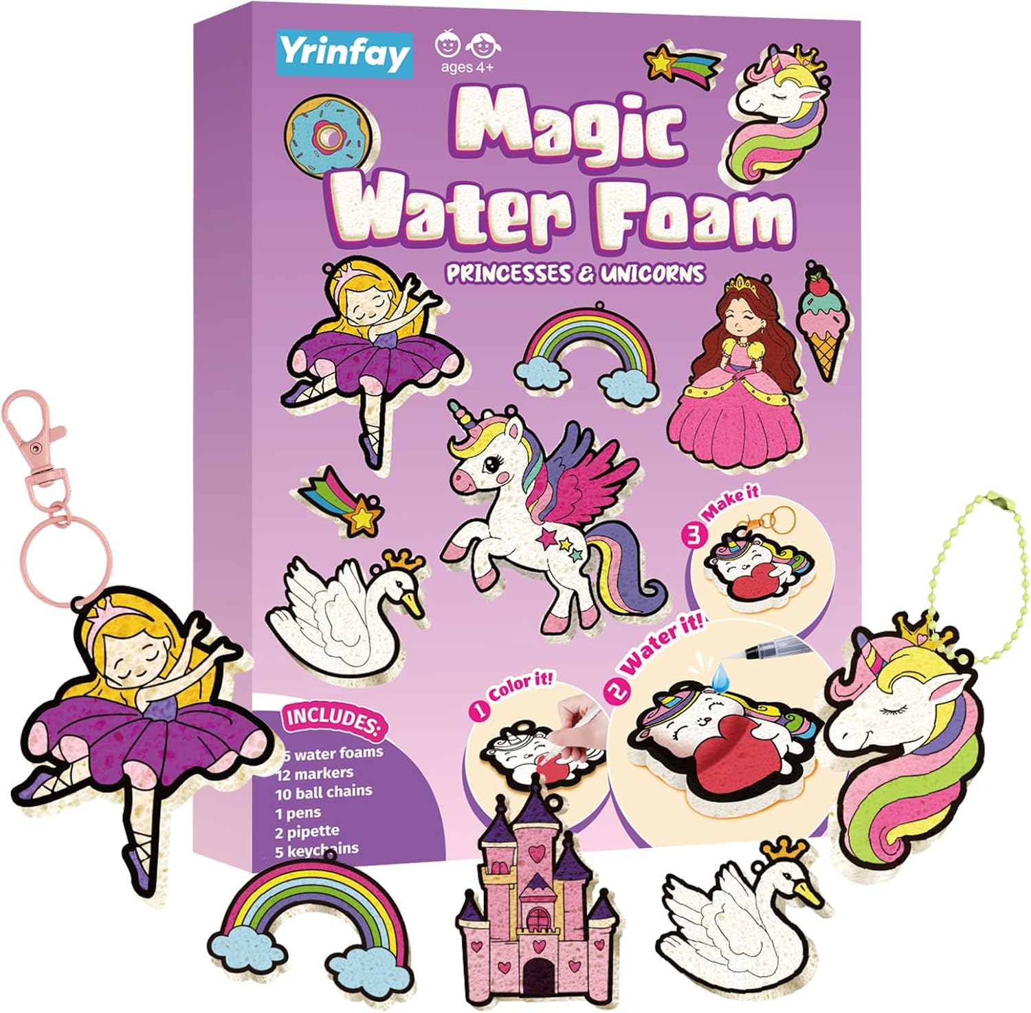Yrinfay puffy paint kit for kids front view showing princess and unicorn packaging