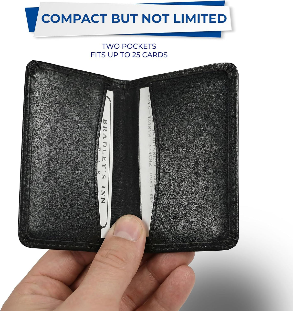 Samsill leather card case holding business cards in pocket