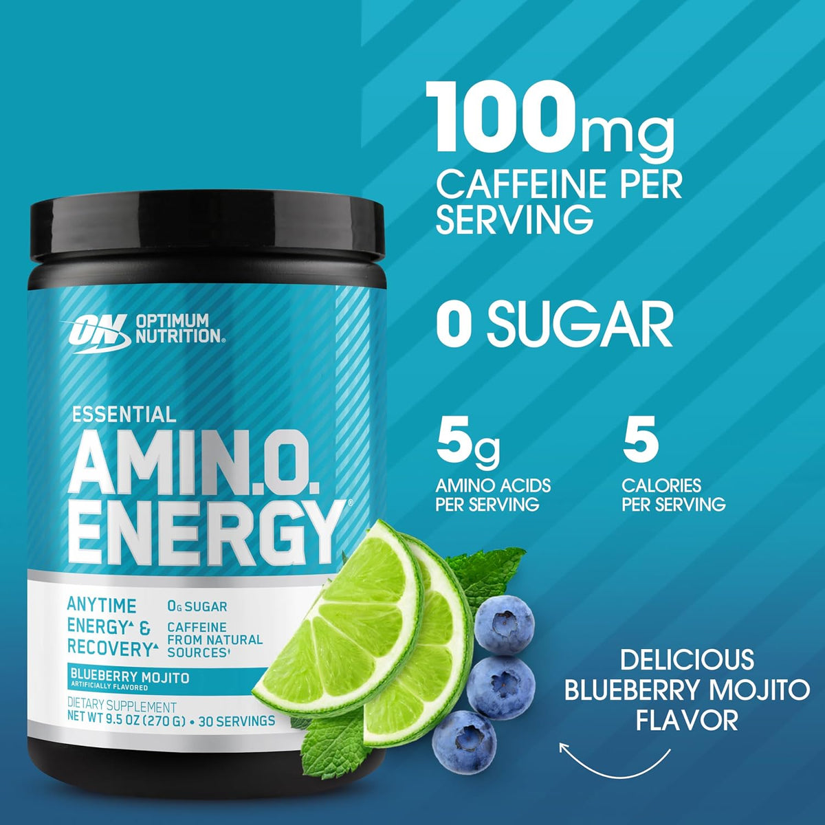 Optimum Nutrition Amino Energy pre workout powder nutritional information label