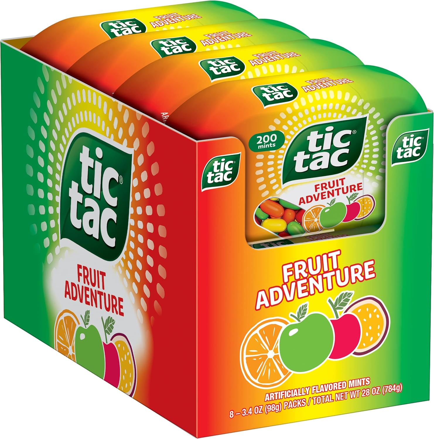 Tic Tac Fruit Adventure Mints eight pack front view for imported candy buyers