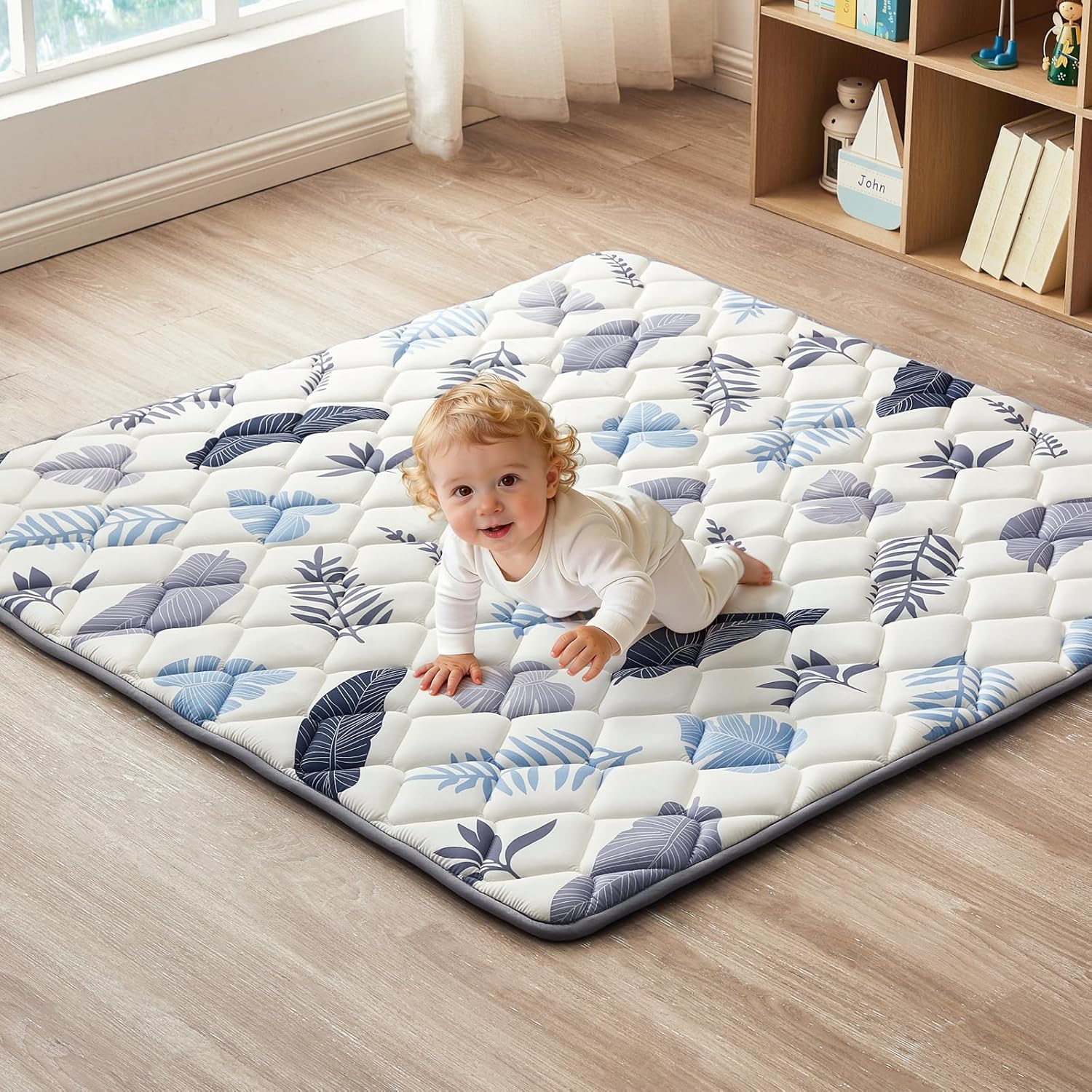 Quafret baby play mat 50x50 inches front view earth beige tones