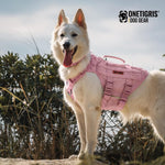 Top view of the pink tactical harness highlighting dual padded grab handles