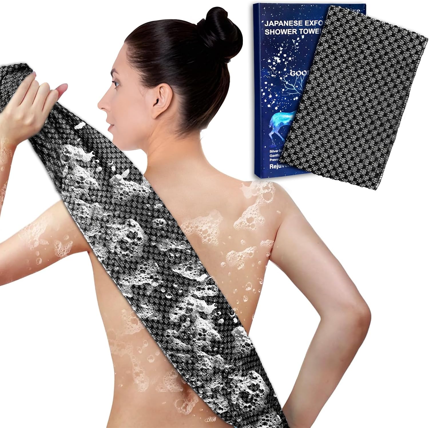 Adanluxe Japanese exfoliating washcloth front view for full body scrubbing