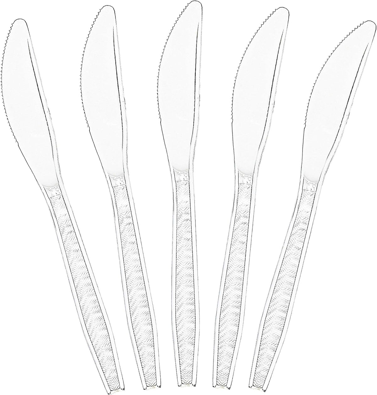 Plasticpro clear plastic knives front view heavyweight disposable cutlery