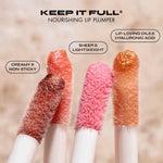 Milani Cosmetics nourishing lip plumper set with hyaluronic acid ingredient highlight.