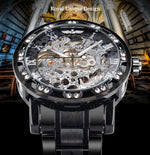 Forsining skeleton watch carved floral dial close up