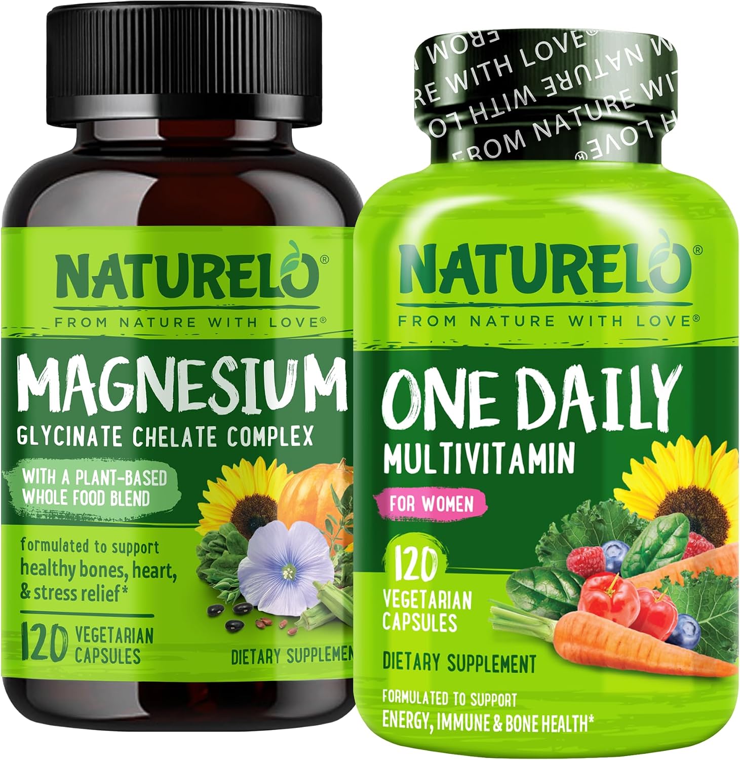NATURELO One Daily Multivitamin for Women - 120 Capsules and Magnesium Glycinate Chelate Complex - 120 Capsules Bundle - Image 1