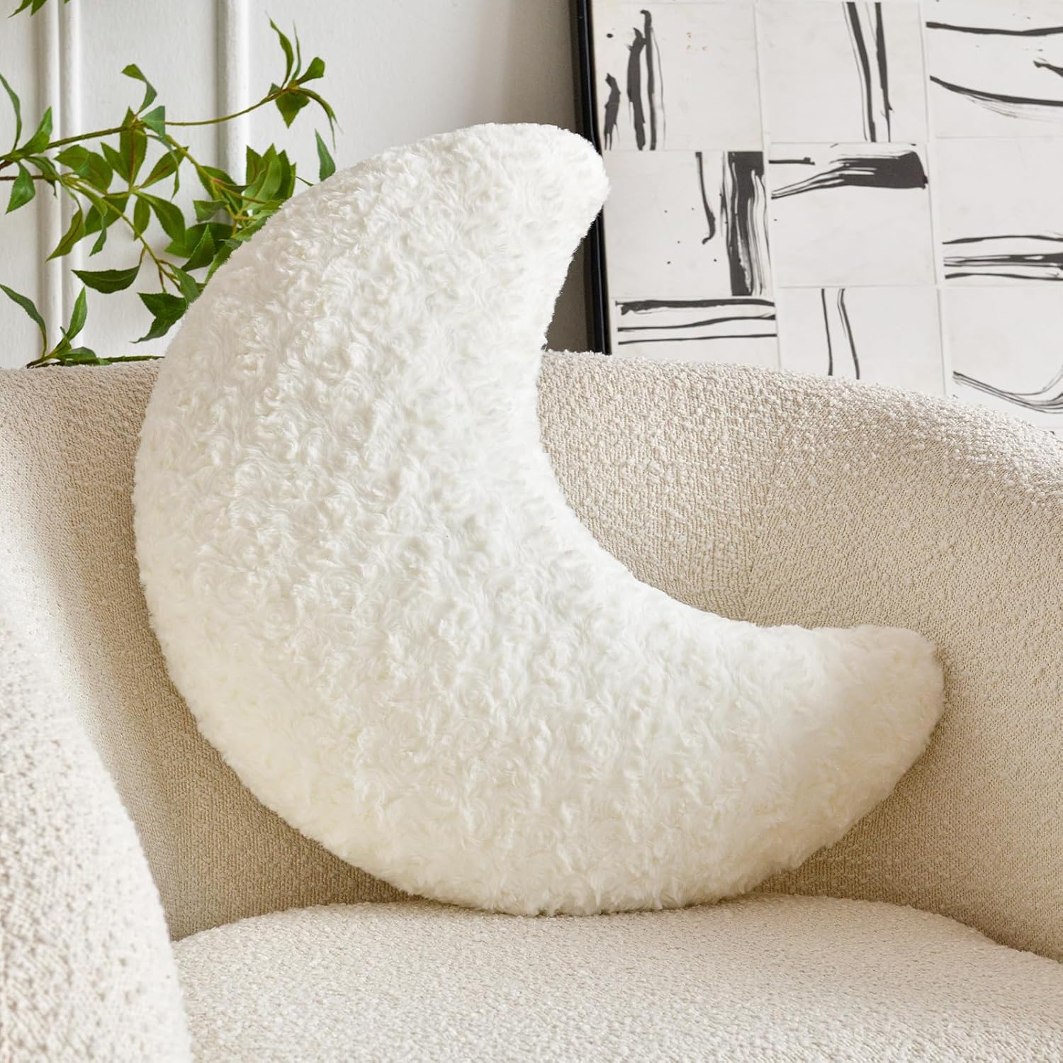 ZCNYCLAM moon shaped pillow white faux fur front view
