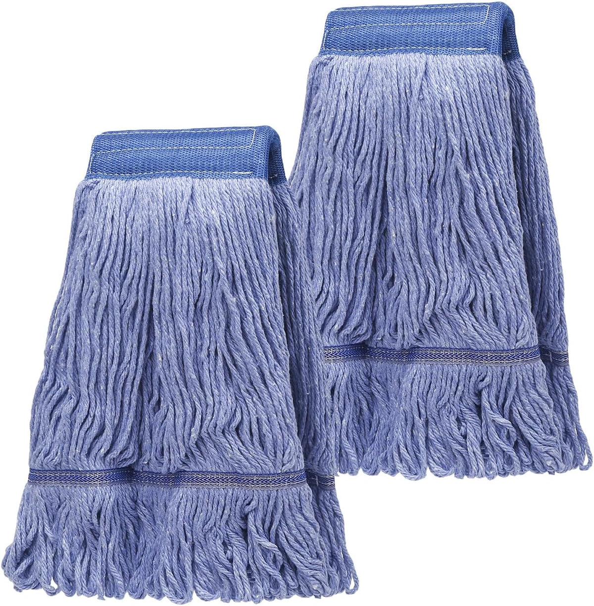 Hakfhsd heavy duty commercial mop head replacement two pack front view showcasing blue cotton looped end design.