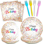 Tevxj 96 piece Happy Birthday plates and napkins set front view