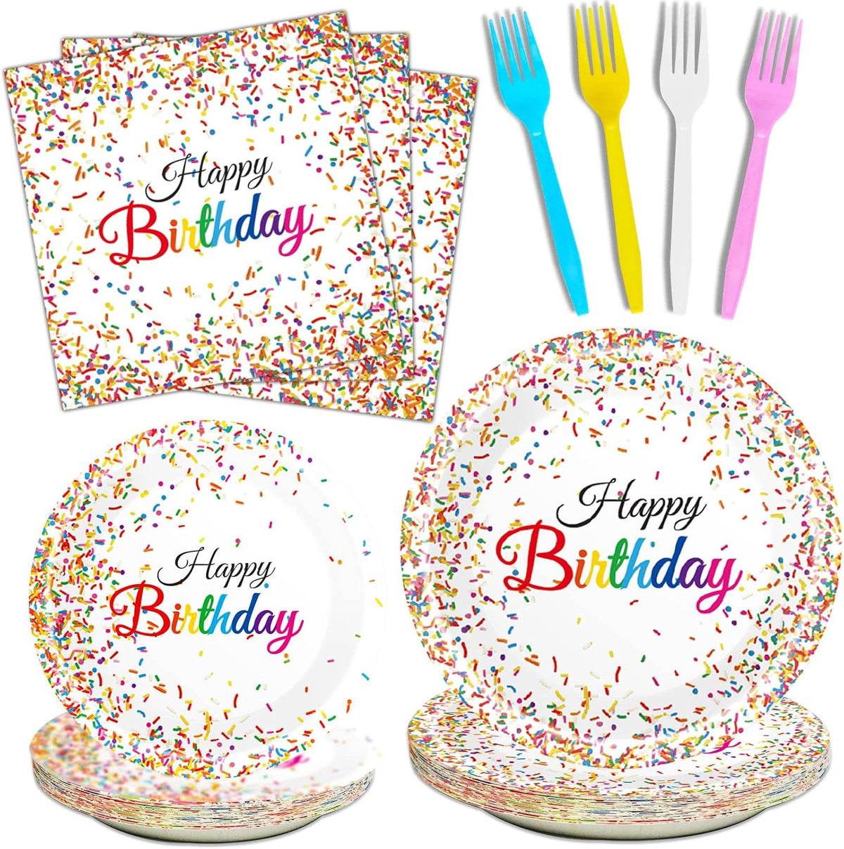 Tevxj 96 piece Happy Birthday plates and napkins set front view