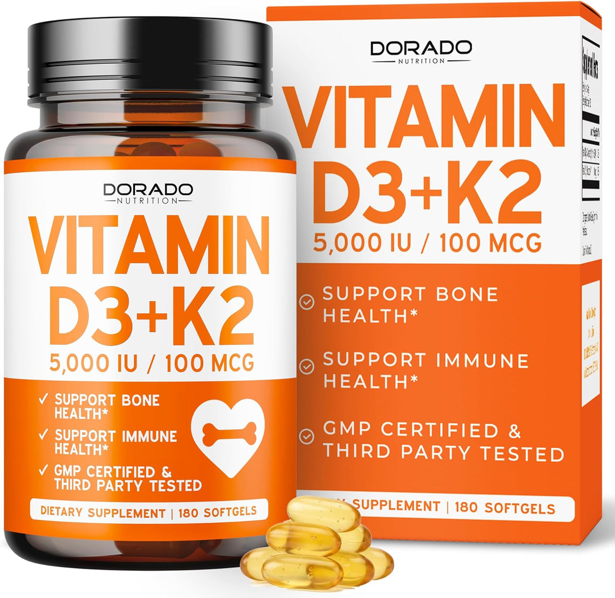 Dorado Nutrition Vitamin D3 K2 5000 IU bottle front view