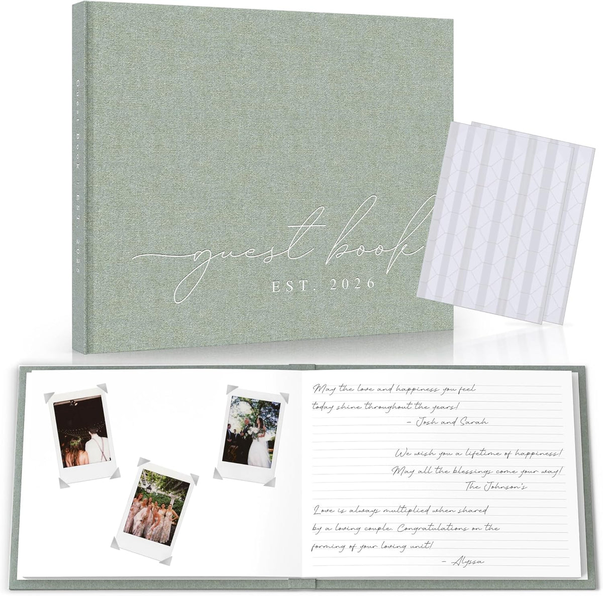 Paige McRae linen wedding guest book front view with 2026 year