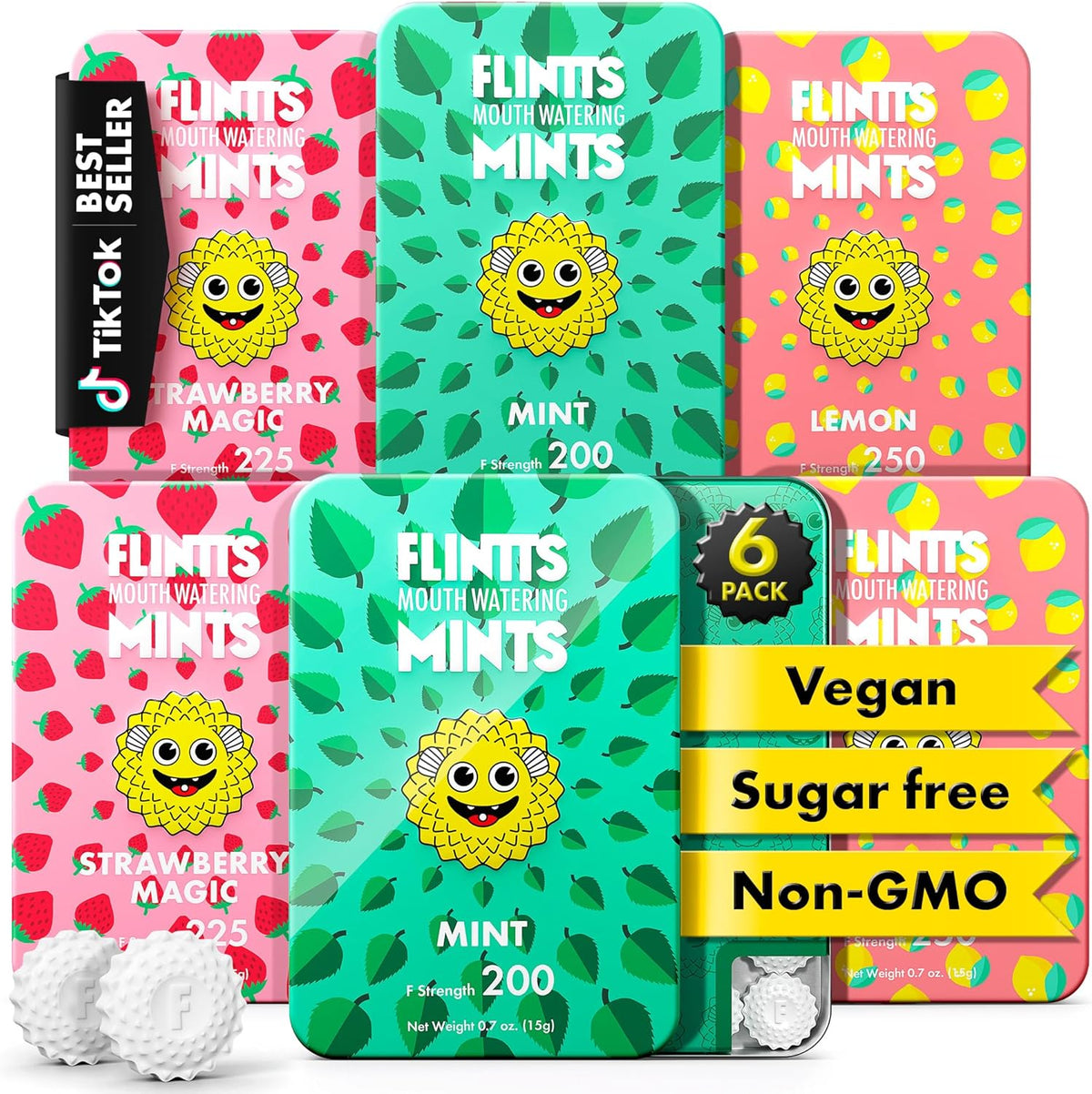 Flintts Mints After Party Pack front view of the premium variety tins for dry mouth relief.