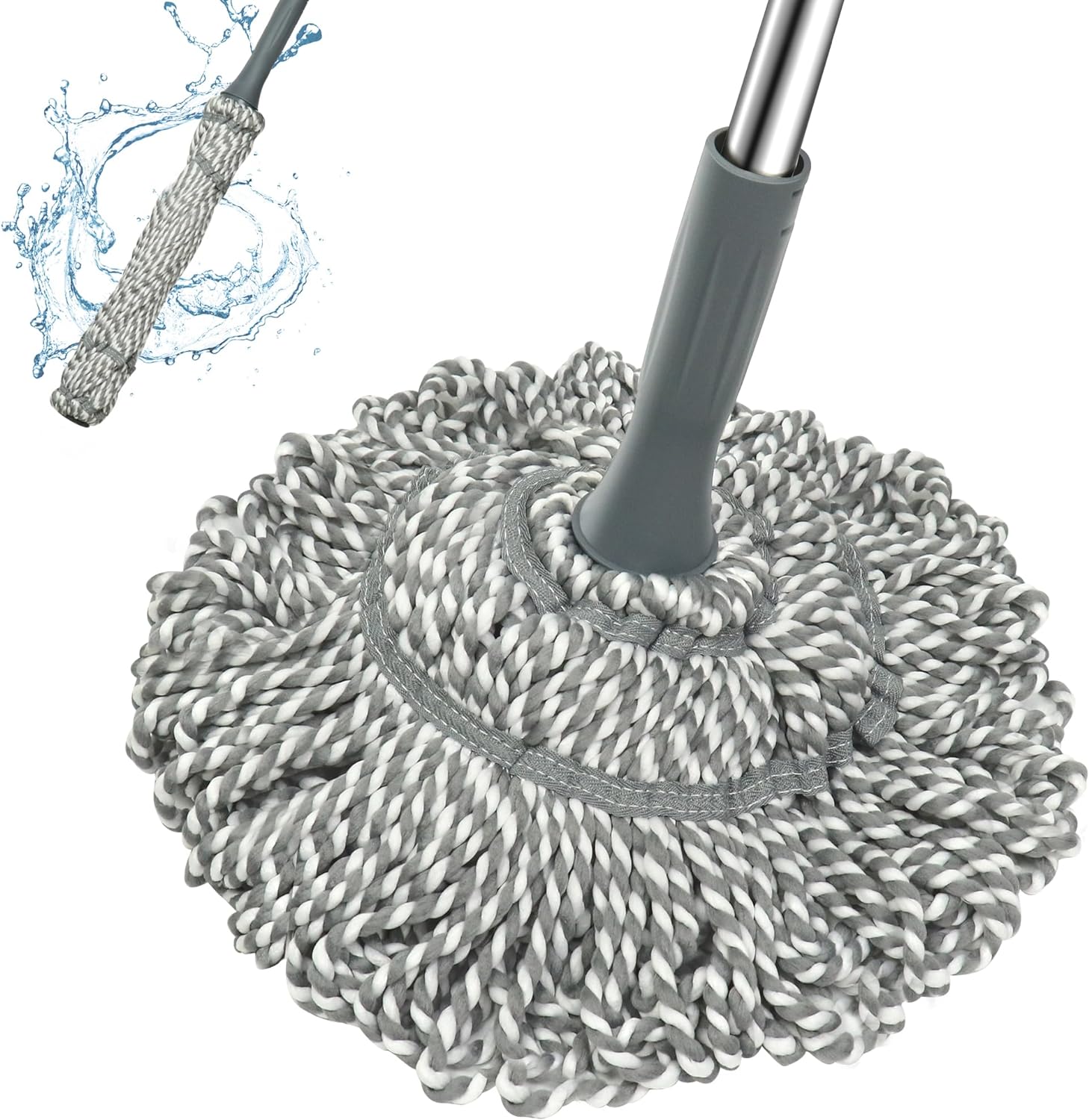 Kickleen self wringing twist mop front view showing gray microfiber head