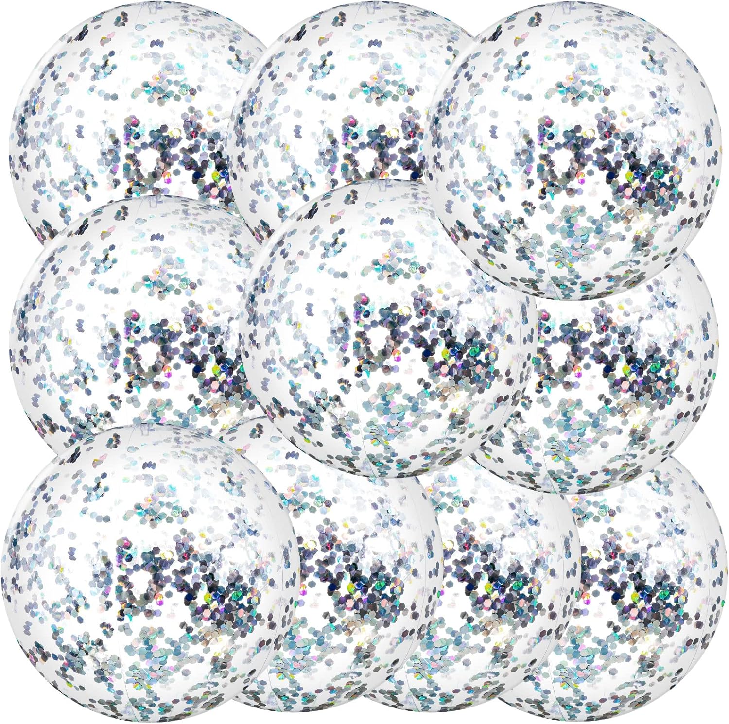 Civaner inflatable glitter beach balls front view clear sparkly confetti pool toy