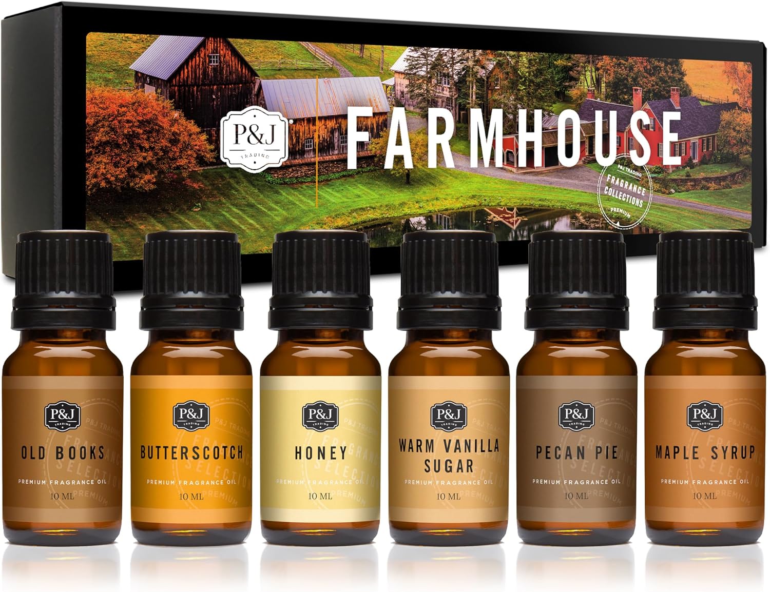 P&J Trading Farmhouse Fragrance Oil Set front view showcasing six amber bottles