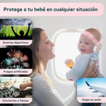 Bellebebe baby safety earmuffs being worn by an infant