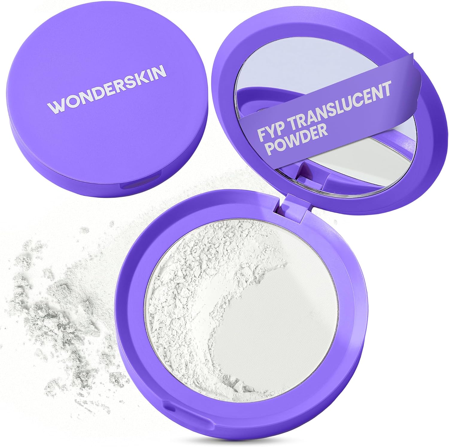 Wonderskin FYP Filter Powder front view in purple compact with mirror open