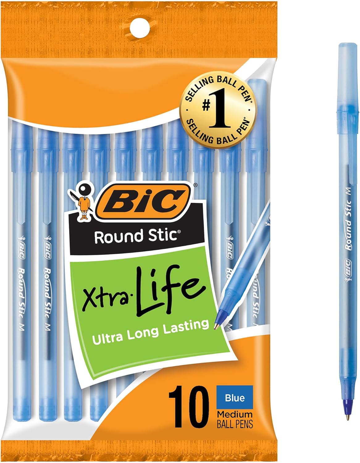 BIC Round Stic Ball Pen - Blue Body, Blue Ink, Pack of 10 - Image 1