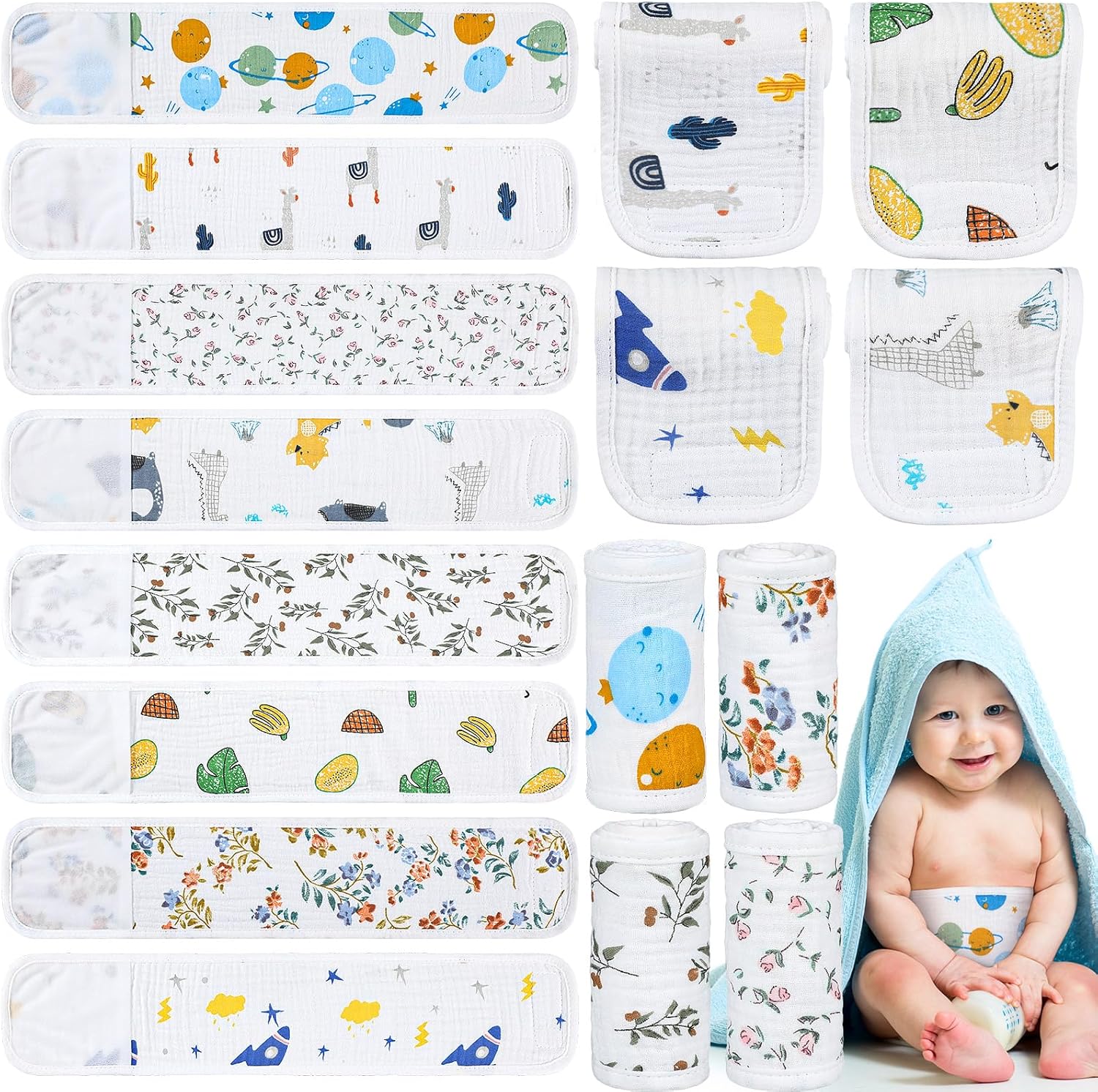 Vabean 8 Pcs Umbilical Cord Cover for Newborn Belly Button Binder for Baby Umbilical Hernia Belt Belly Band Comfort Adjustable Cotton for Newborn Protection Baby Gifts for 0 To12 Months(Lovely) - Image 1