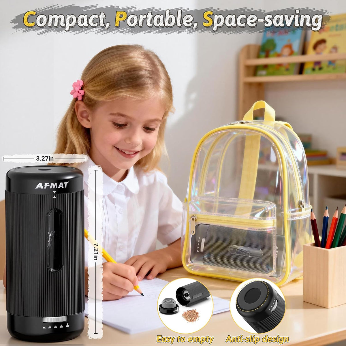 AFMAT electric pencil sharpener USB charging port view
