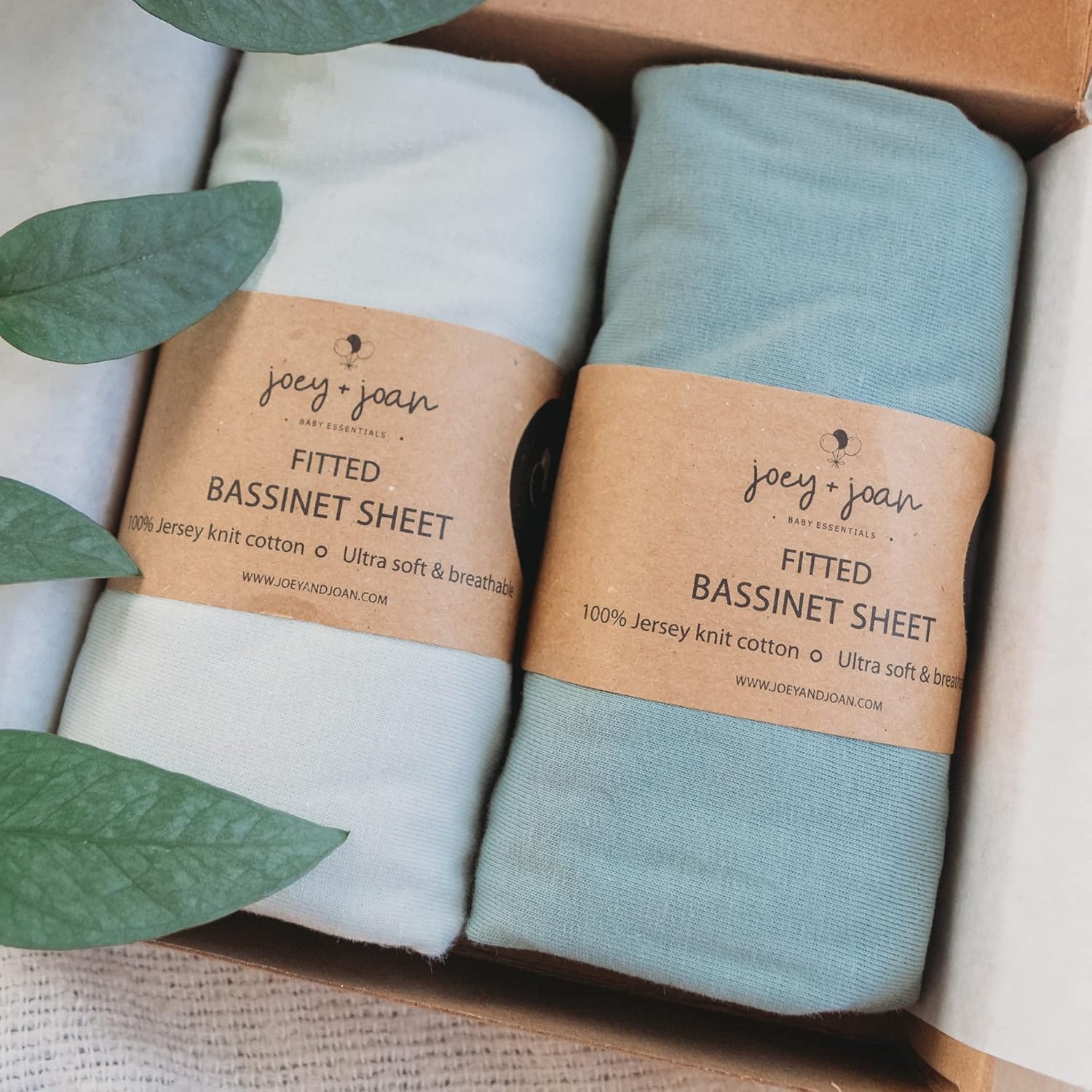 Joey + Joan 33x20 inch bassinet fitted sheets in sage green