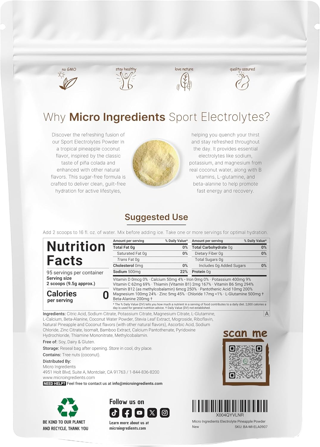 Micro Ingredients sport hydration supplement nutrition facts label