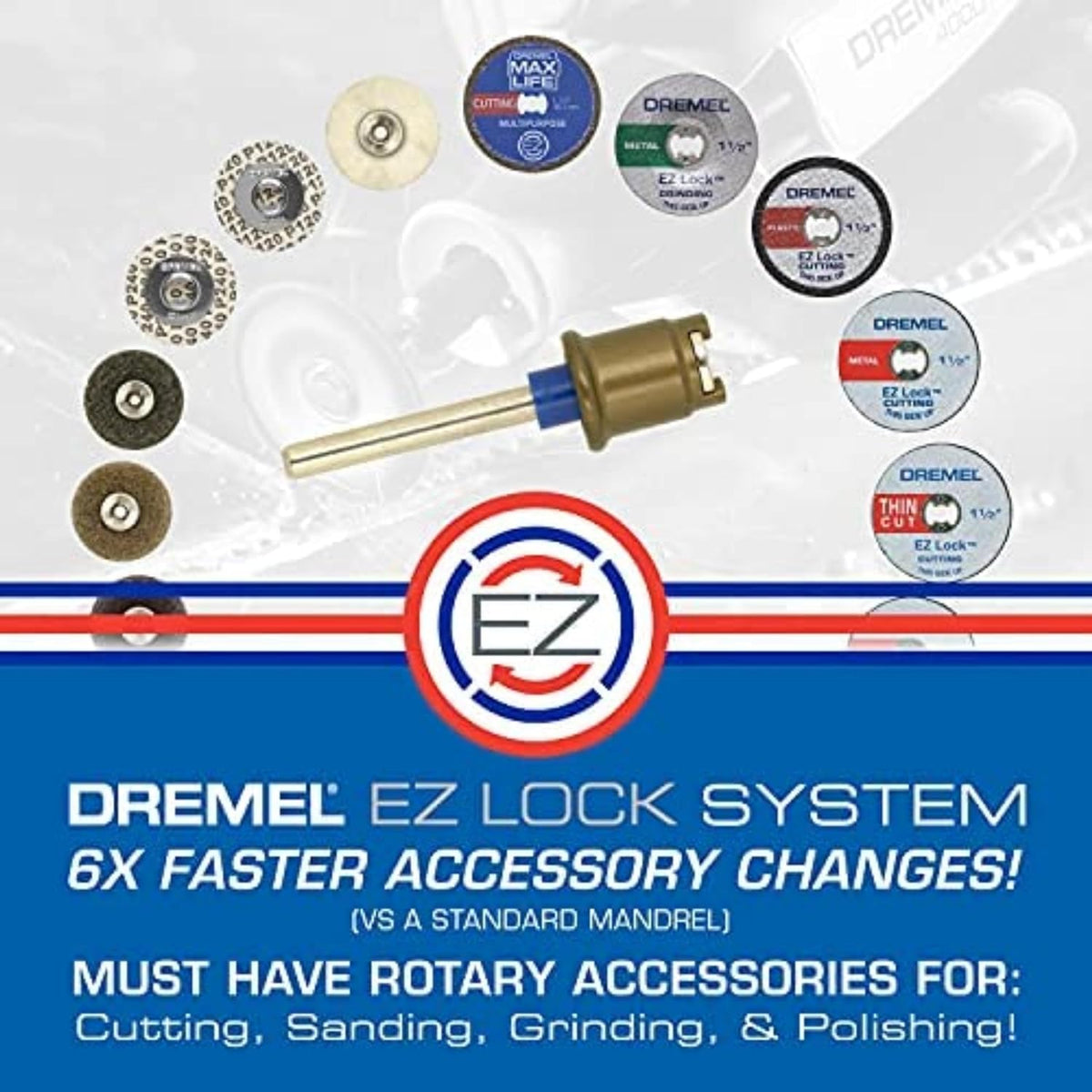 Dremel rotary tool accessory mounted with EZ Lock system