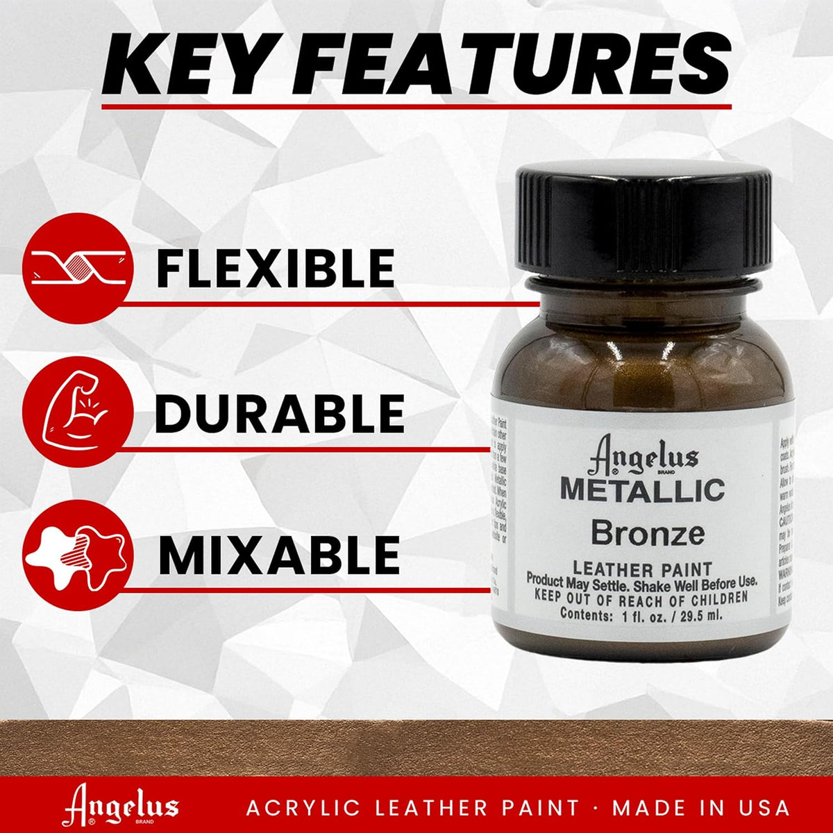 Angelus leather paint bottle cap and label detail