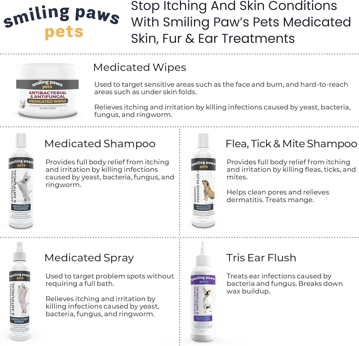 Two pack configuration of Smiling Paws Pets medicated round wipes