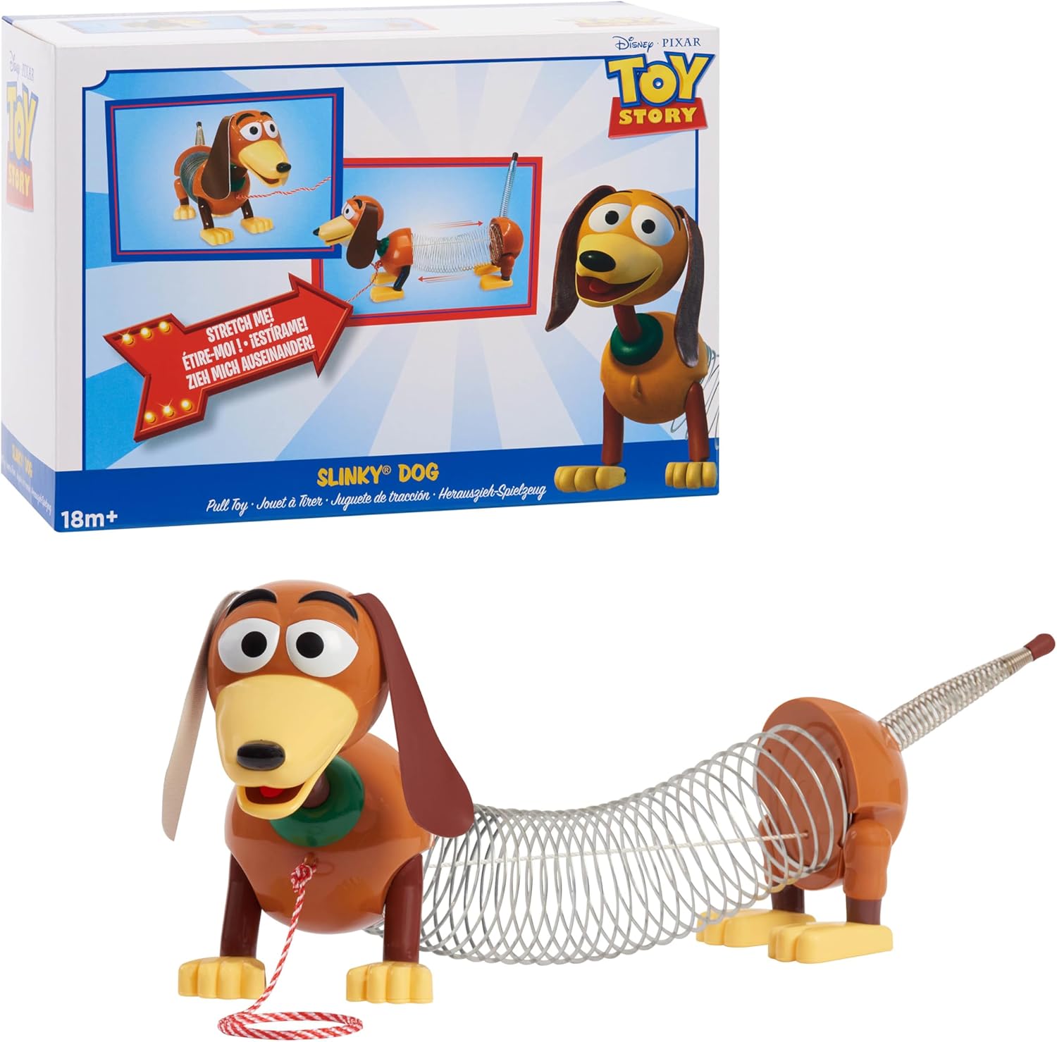 Just Play Disney Pixar Toy Story Slinky Dog Pull Toy front view showcasing authentic character design.
