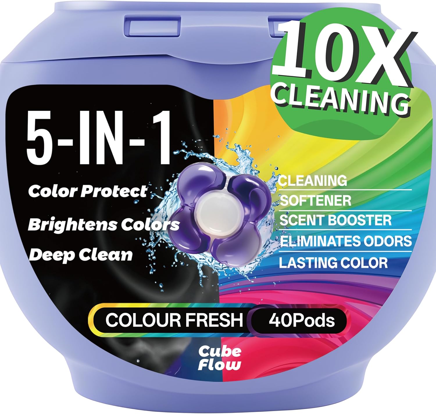 Cubeflow All-in-1 Laundry Detergent Pods 40 count container front view