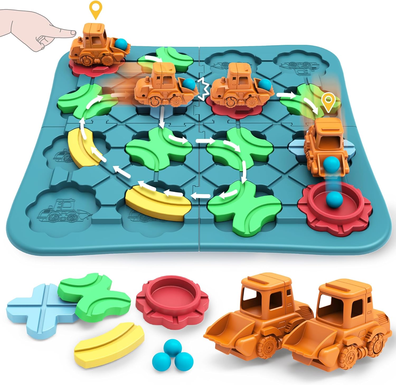 Burgkidz Logic Road Builder STEM board game front view displaying the complete educational box and colorful track pieces.