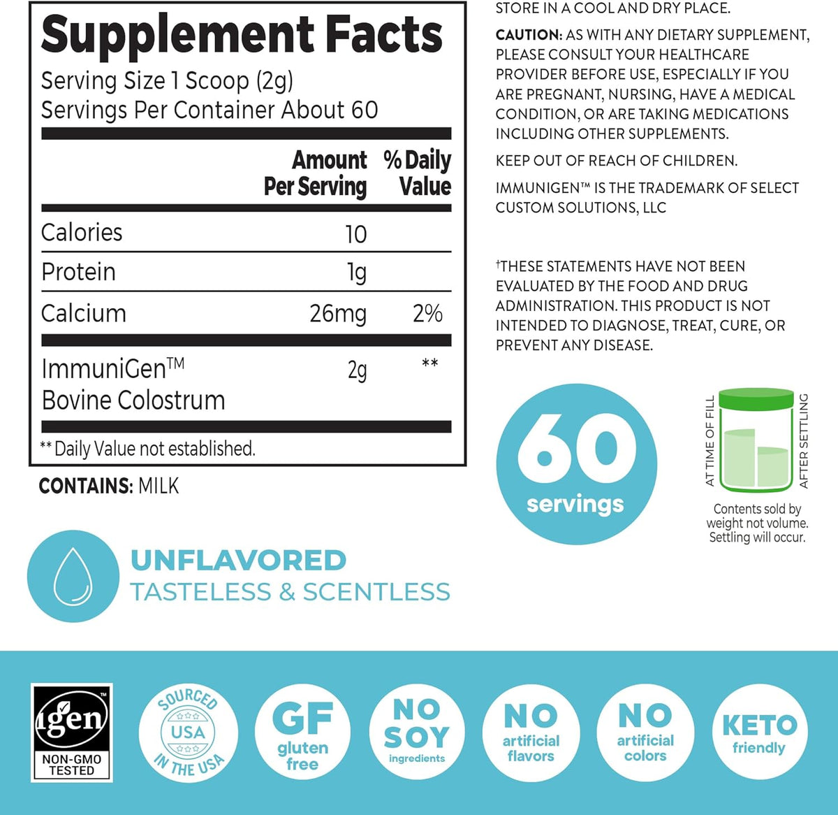 Orgain Colostrum container showing 60 servings count