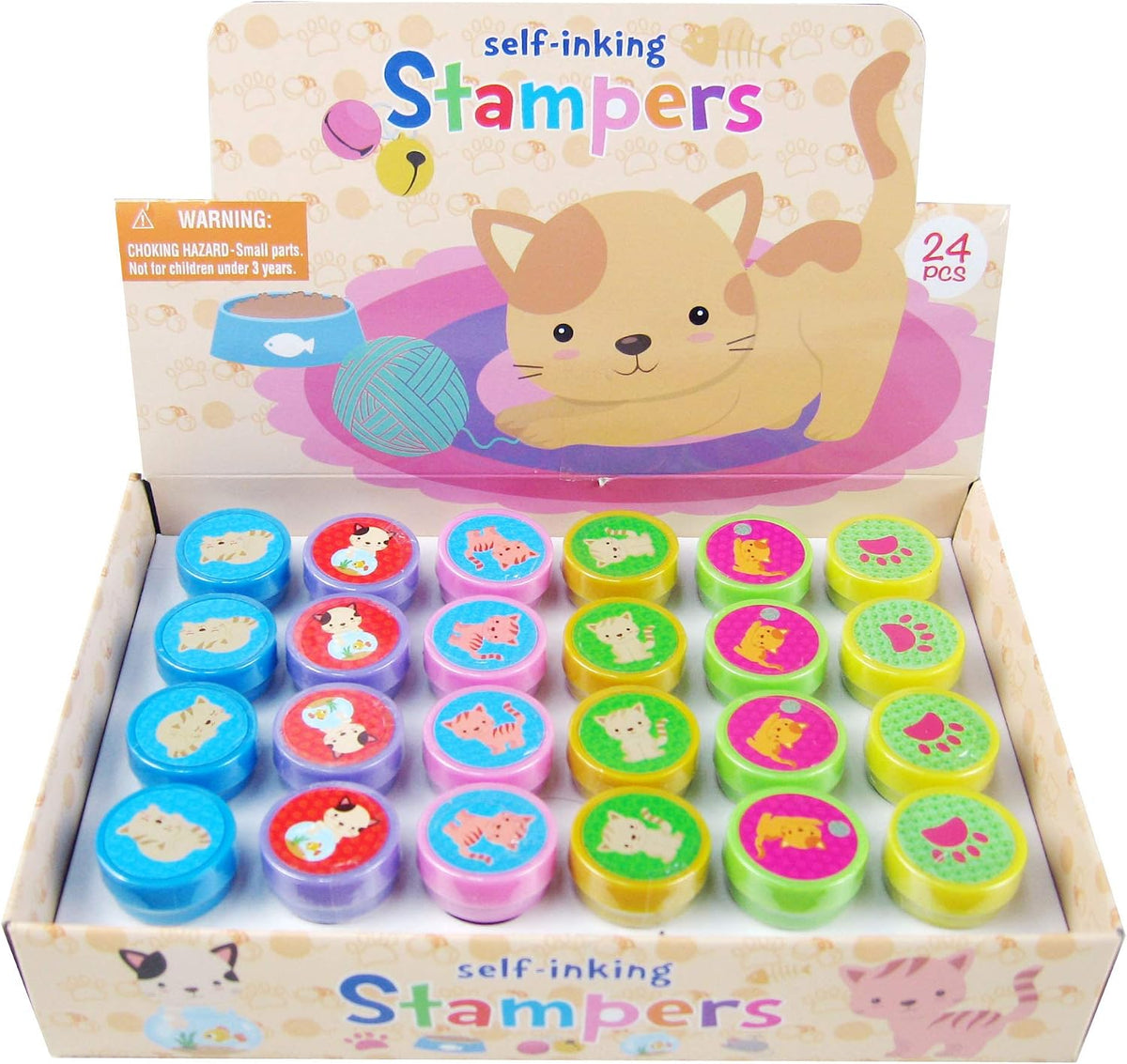 Tiny Mills cat stampers for kids front view showing assorted kitty designs