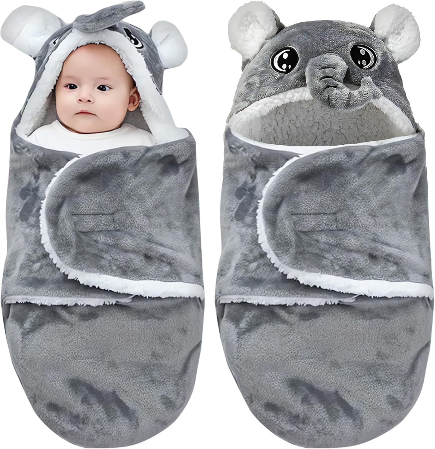 Oscar Home baby swaddle blanket featuring gray elephant design front view