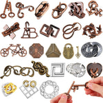 Yilloog 24 pieces metal brain teaser puzzles assortment front view displaying various interlocking wire designs