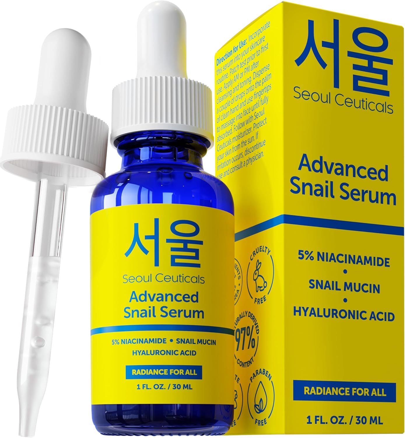 SeoulCeuticals Korean Snail Mucin Serum front view bottle packaging