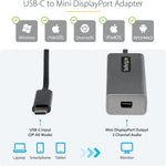 StarTech USB-C to Mini DisplayPort Adapter connected to a laptop