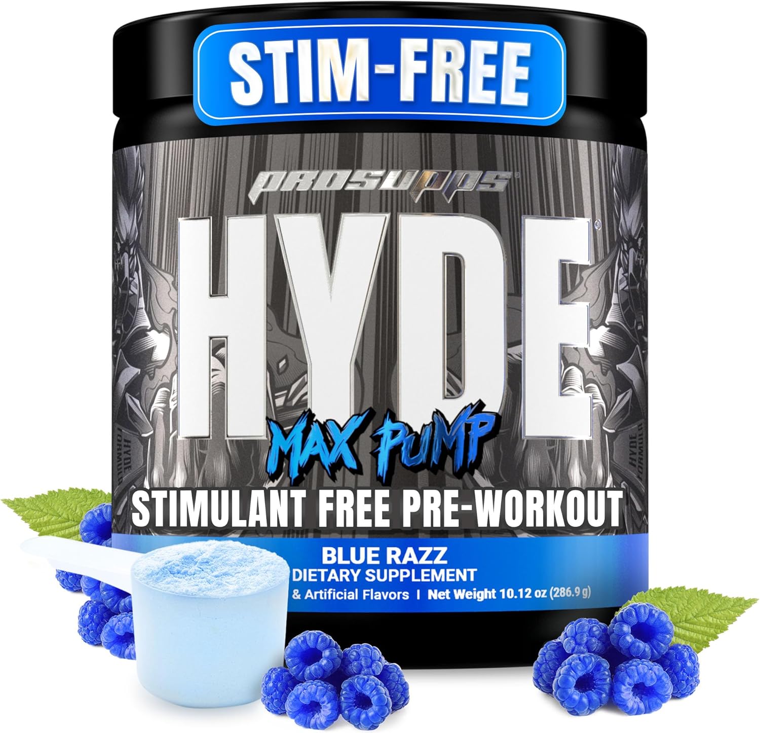 ProSupps Mr. Hyde Max Pump Blue Razz front view stim-free pre-workout