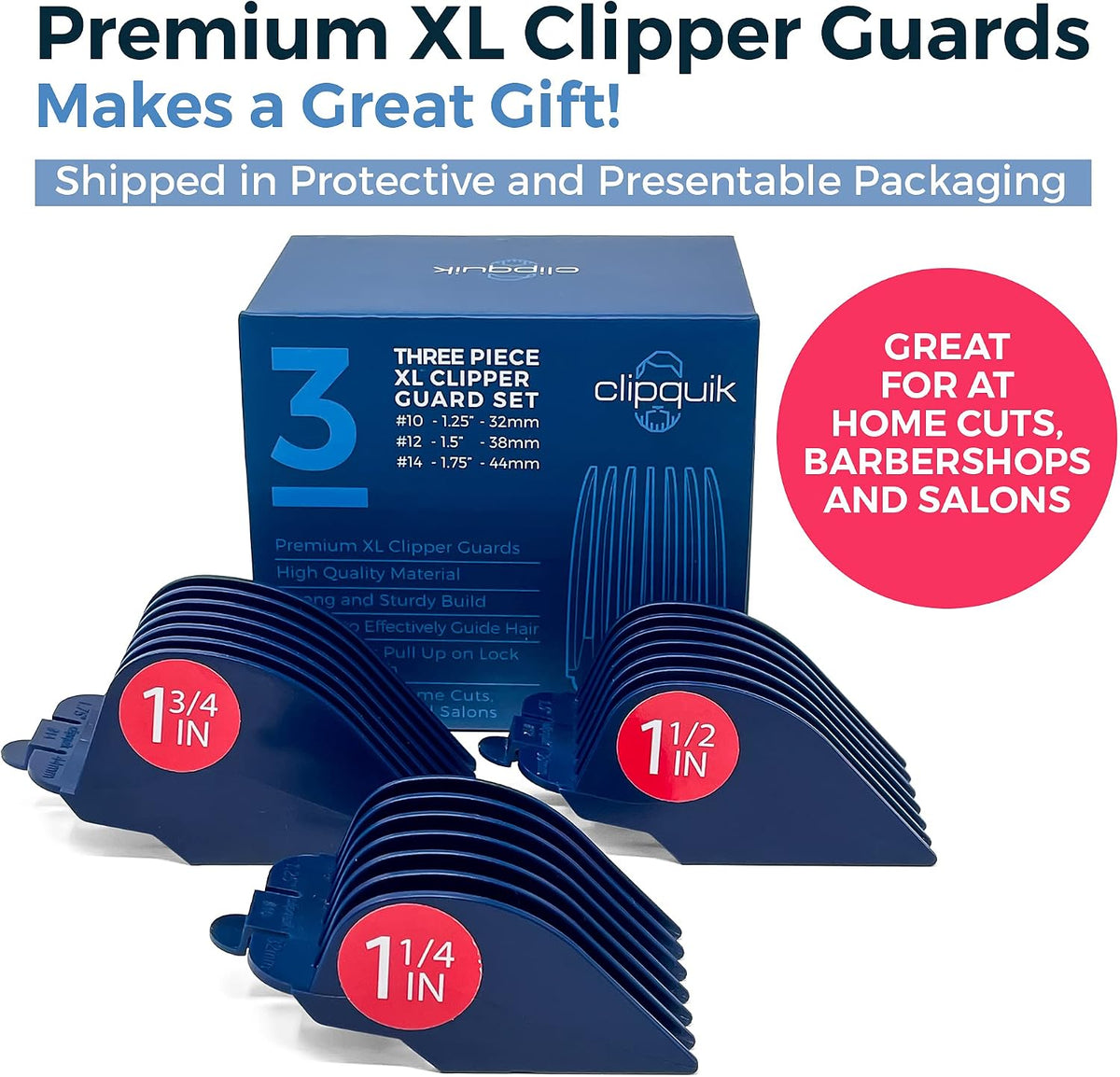 Clipquik guide combs showing three different sizes side by side
