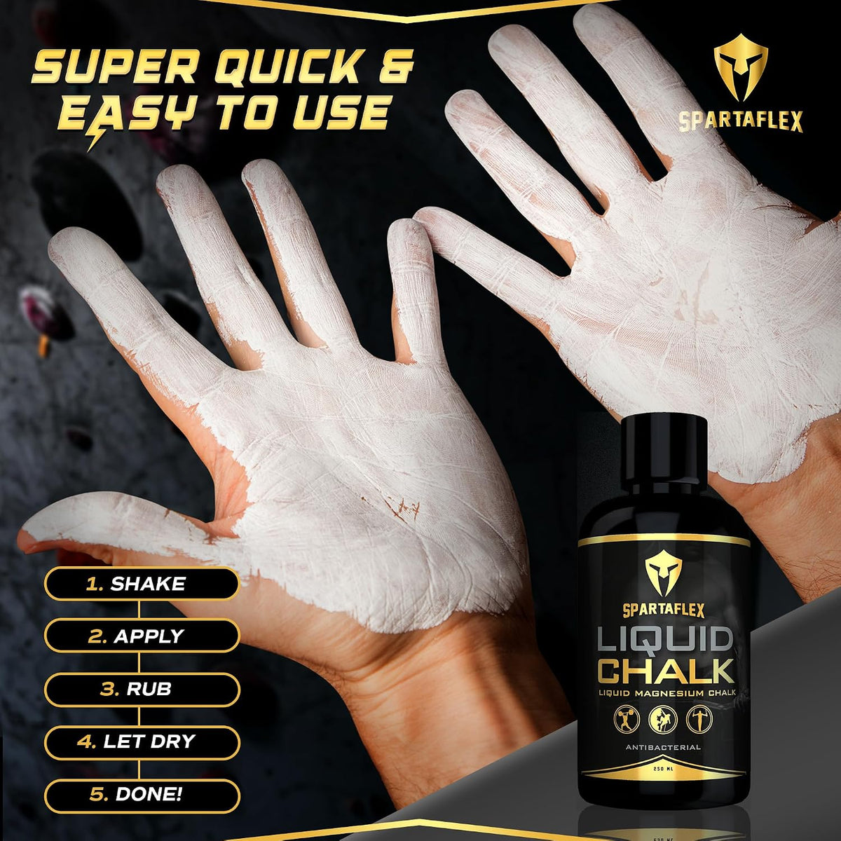 Close up of hands drying with quick setting fitness chalk