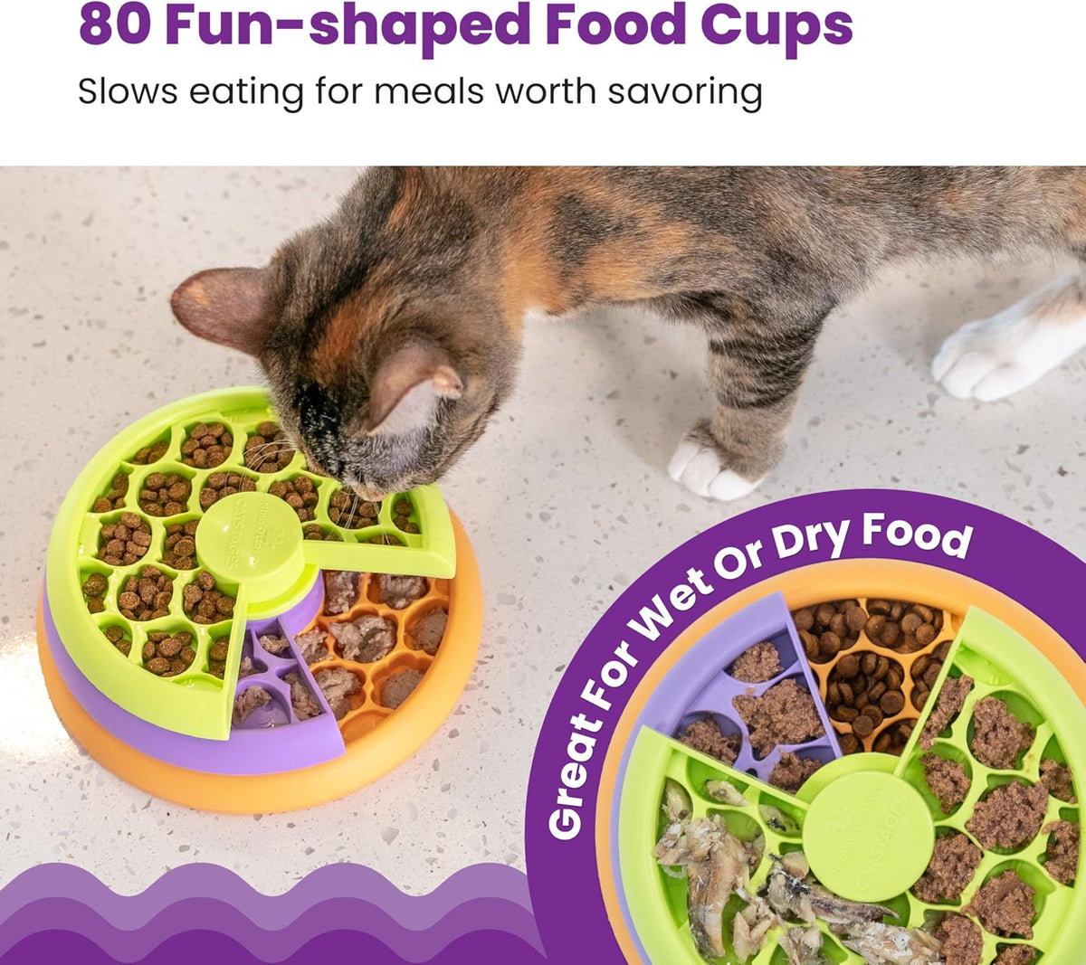 Cat puzzle toy displaying multiple treat compartments