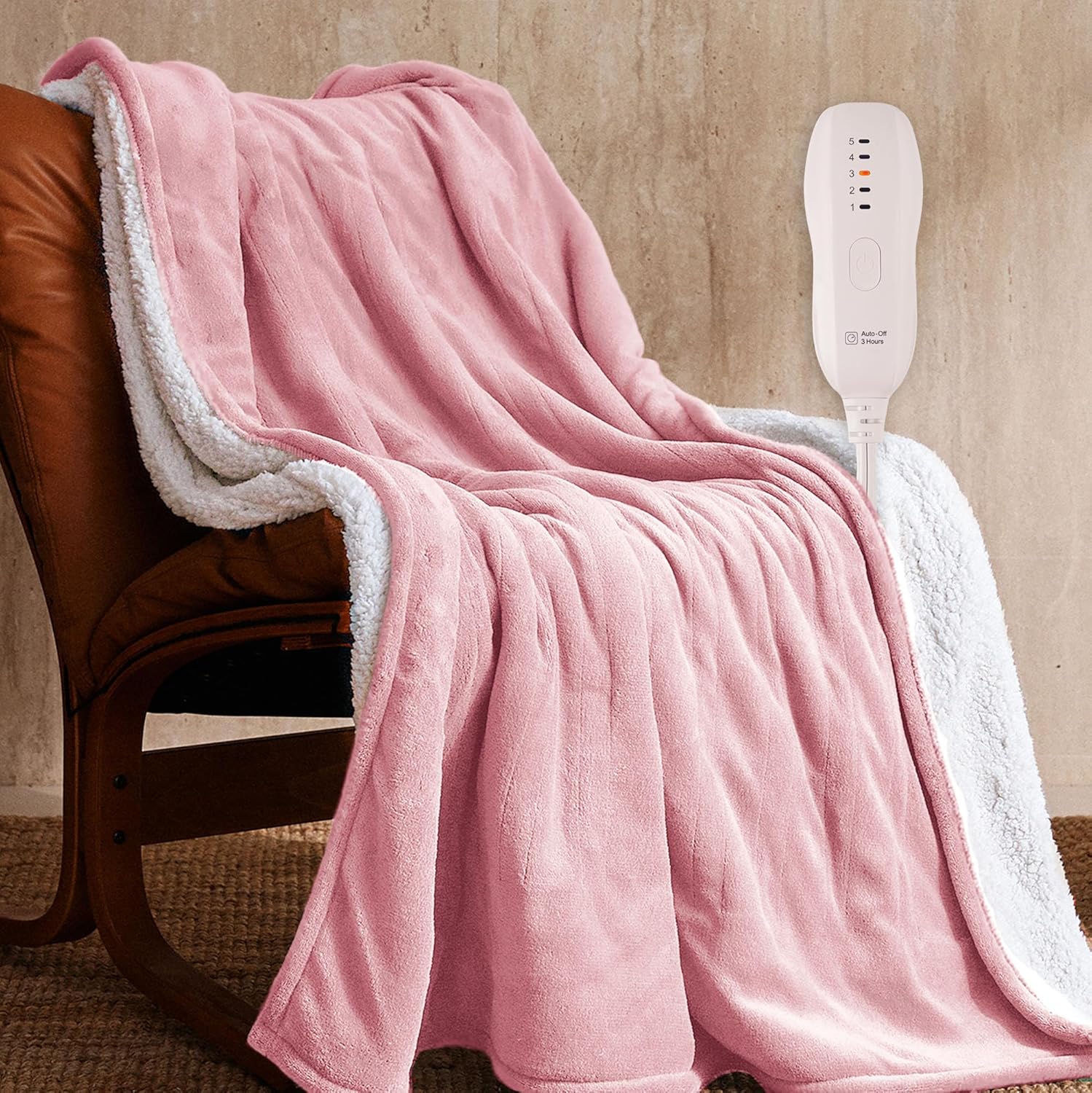 Jet's Home heated blanket pink front view electric throw