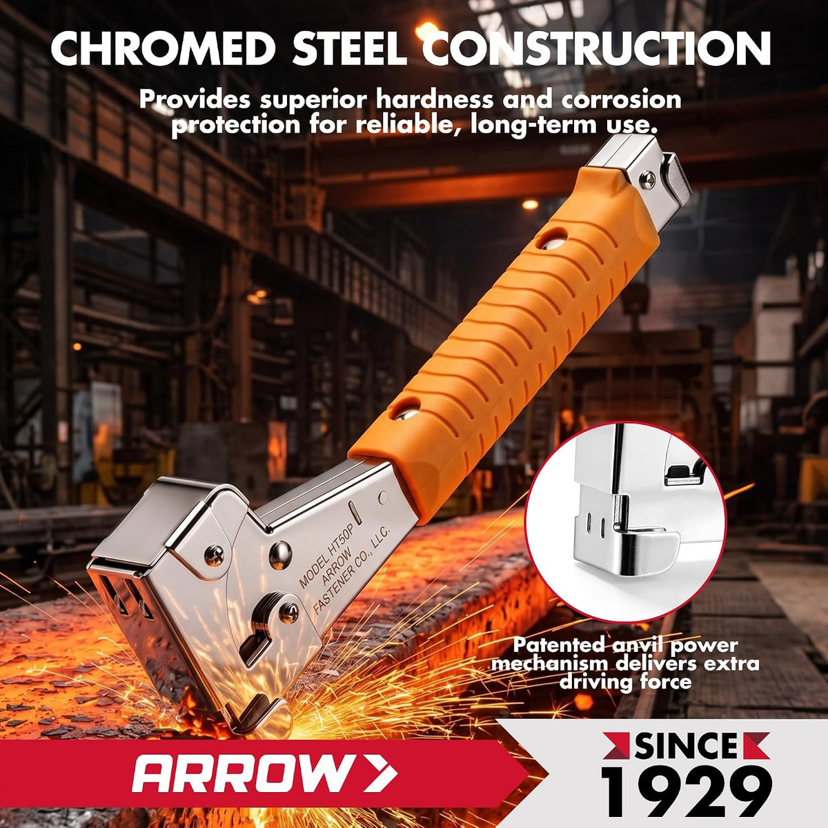 Chrome steel Arrow staple gun close up handle