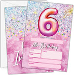 Beshoul pink sixth birthday invitations twenty five count front view featuring rainbow foil details