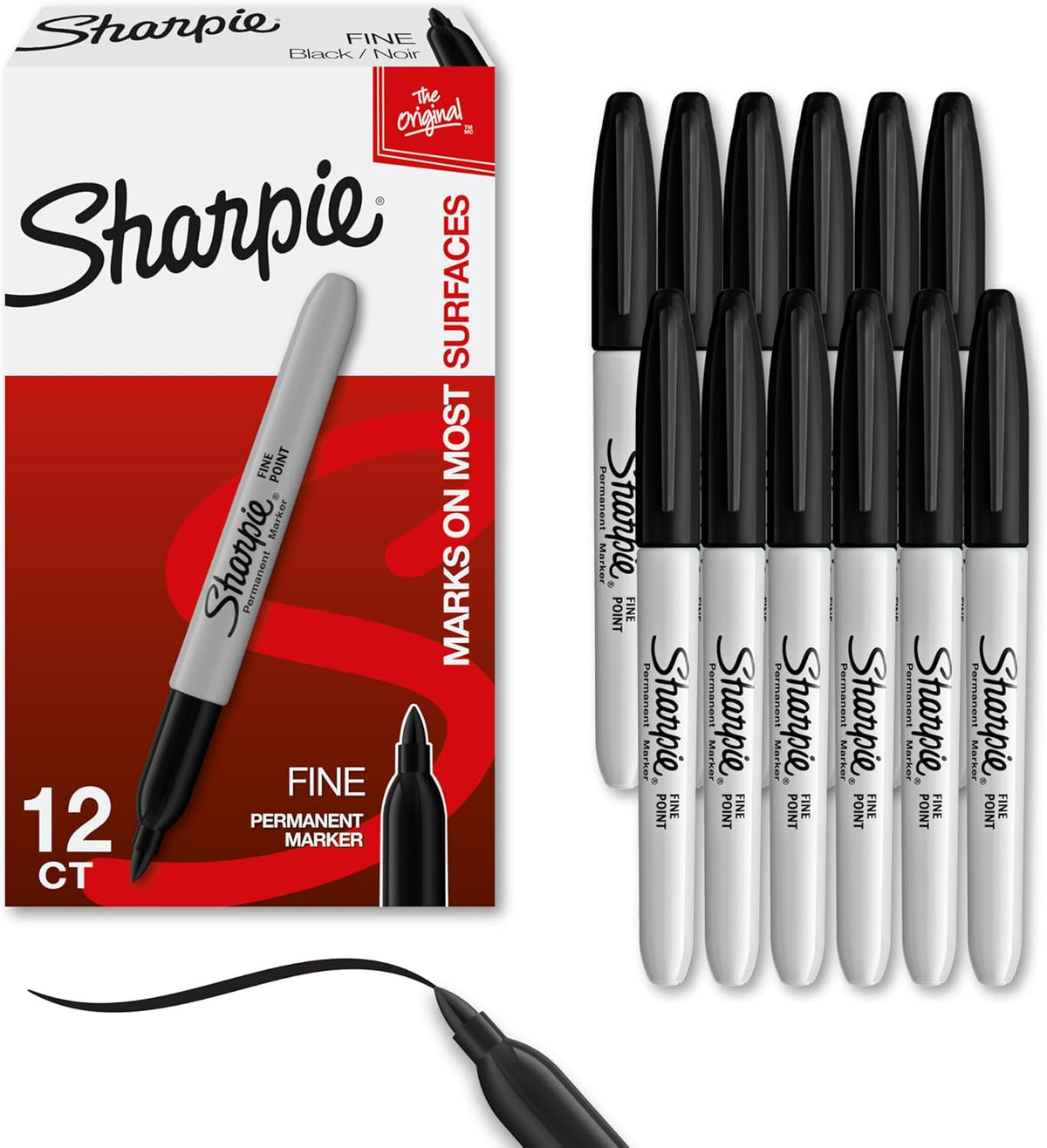 Sharpie permanent markers fine point black front view packaging